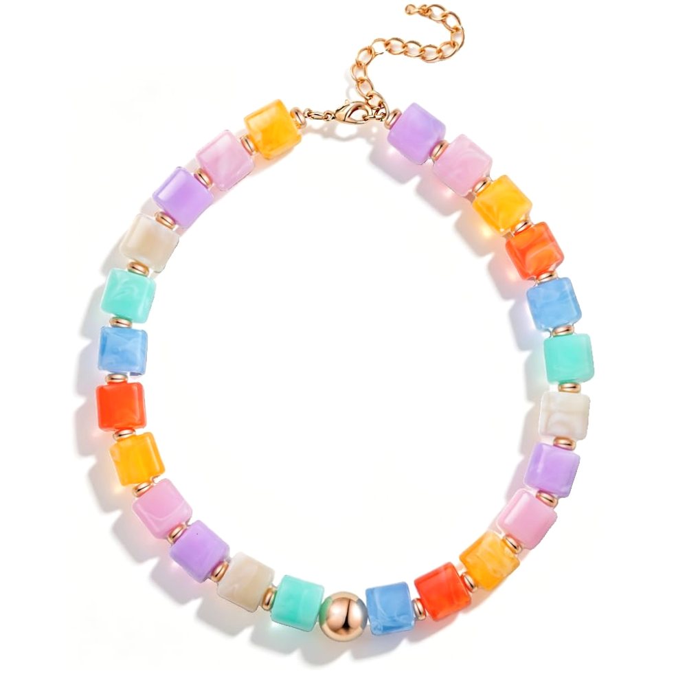 YUJIE Beaded Choker, Pastel Cube Beads, color