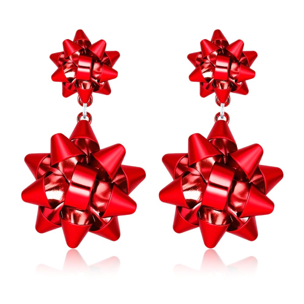 YUJIE Bow Drop Earrings, Red Double Bow, color