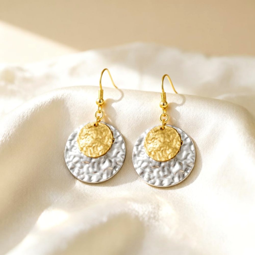 YUJIE Hammered Disc Drop Earrings, view 3