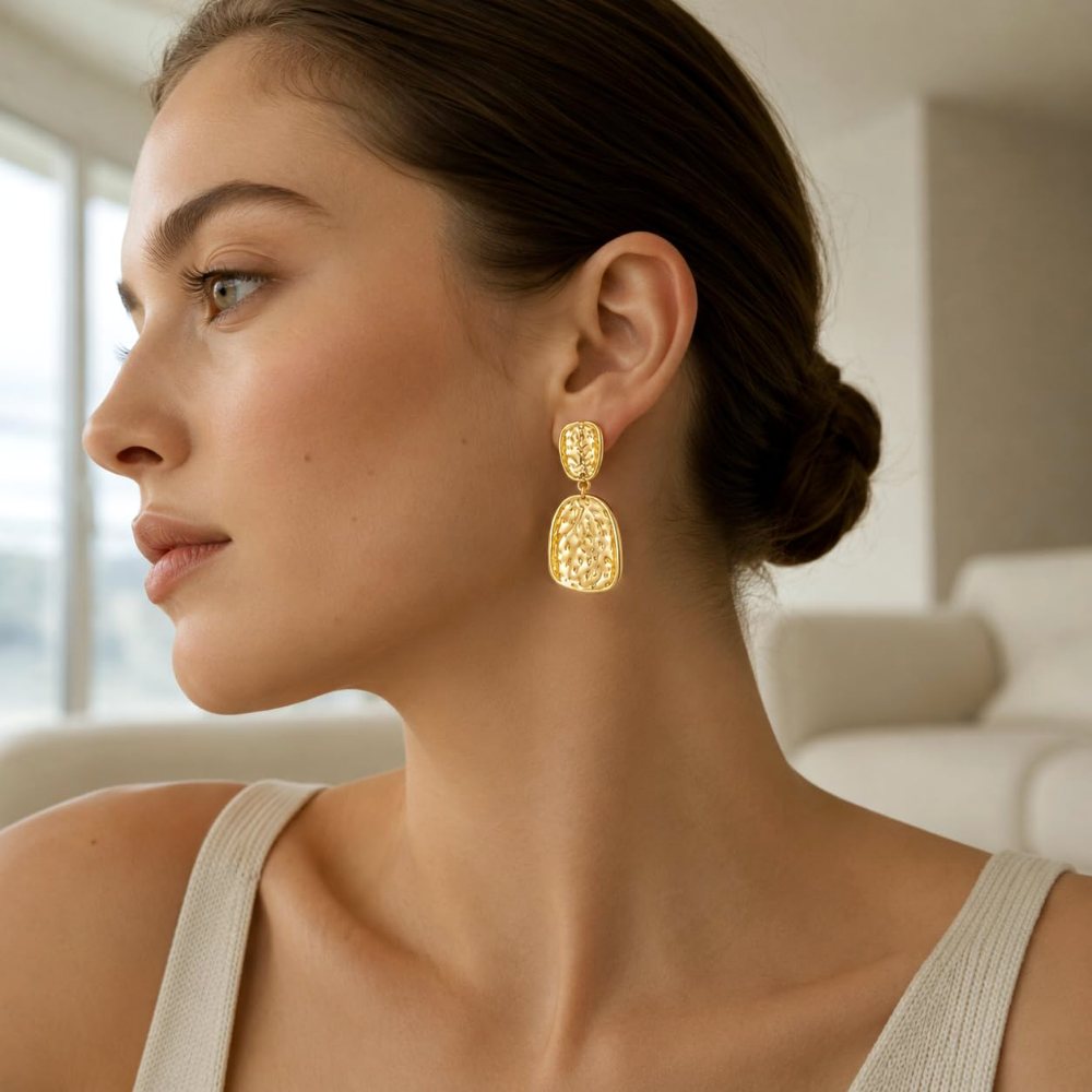 YUJIE Hammered Drop Earrings, Organic Shape, second view
