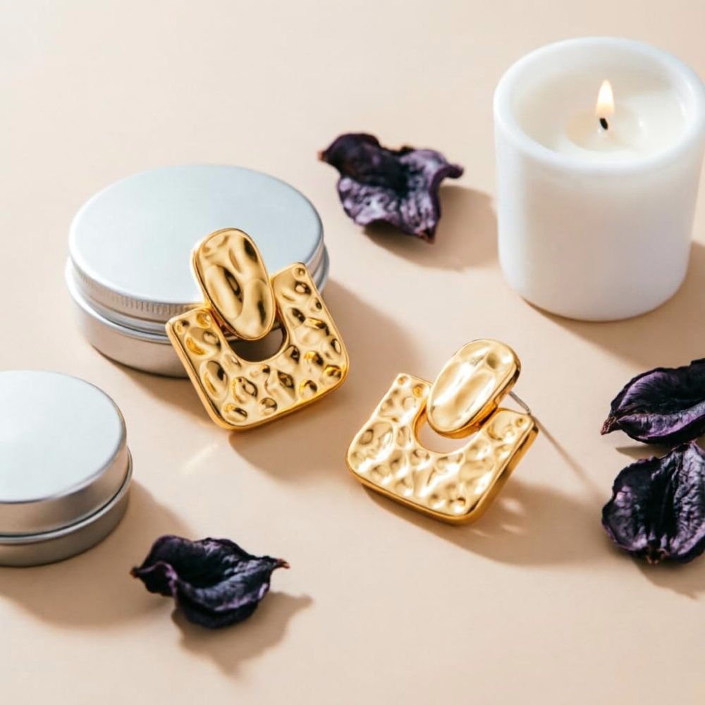 YUJIE Hammered Geometric Drop Earrings, gold tone