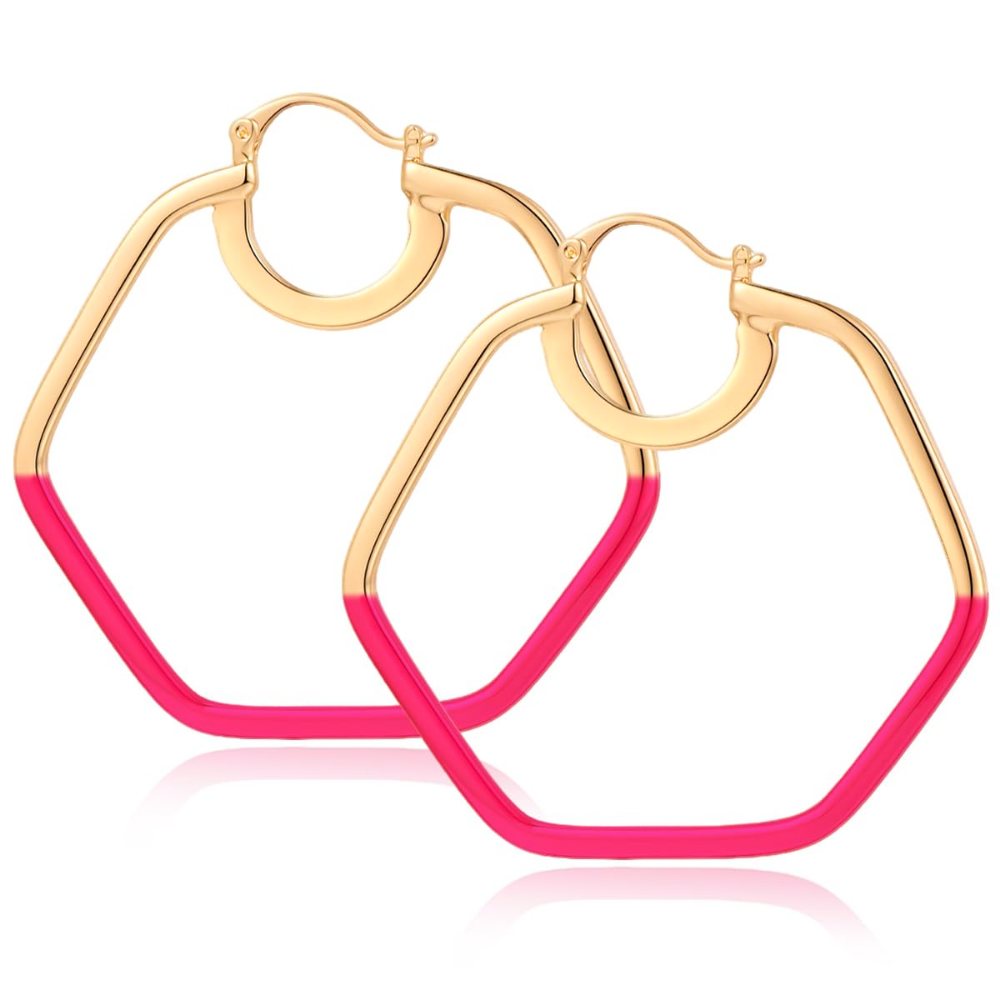 YUJIE Hexagon Hoops, Hot Pink, color