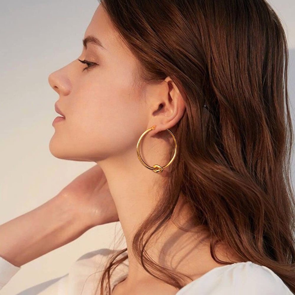 YUJIE Knot Hoops, Gold Tone, view 3