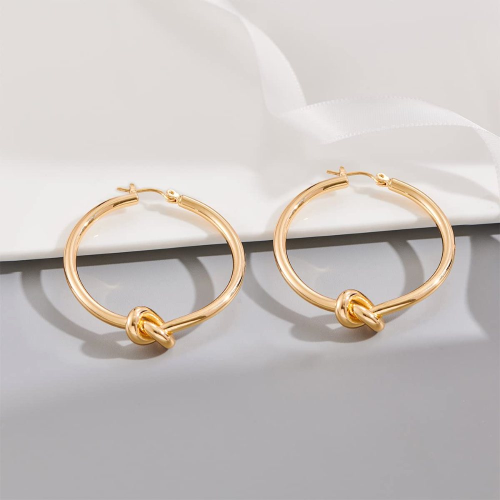 YUJIE Knot Hoops, Gold Tone, view 4