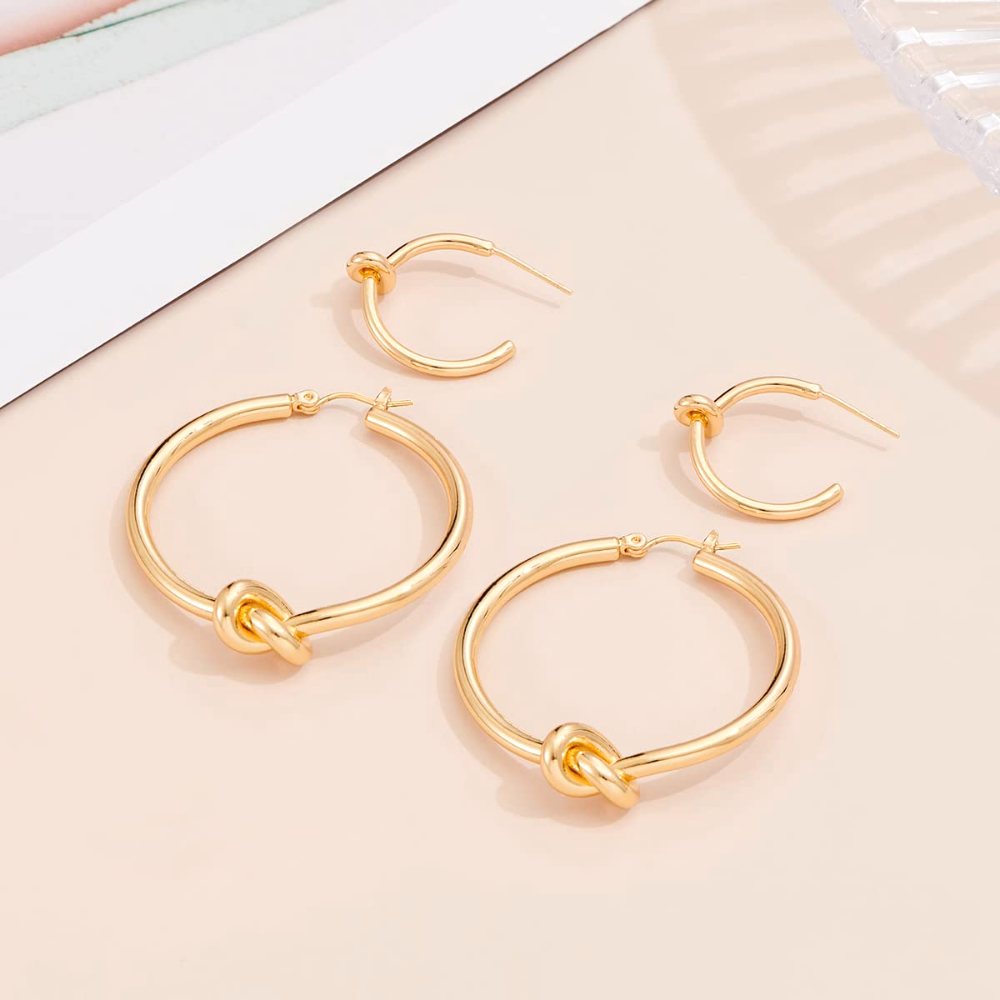 YUJIE Knot Hoops, Gold Tone, view 5