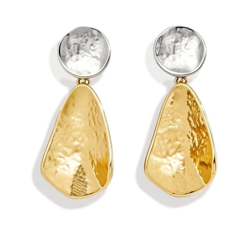 YUJIE Teardrop Drop Earrings, Two Tone Hammered