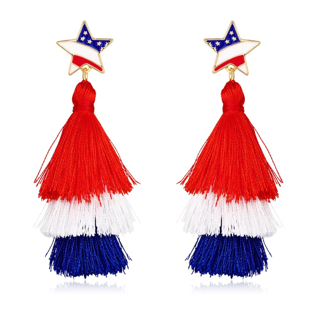 YUJIE Tiered Tassel Drop Earrings, Red White Blue, color
