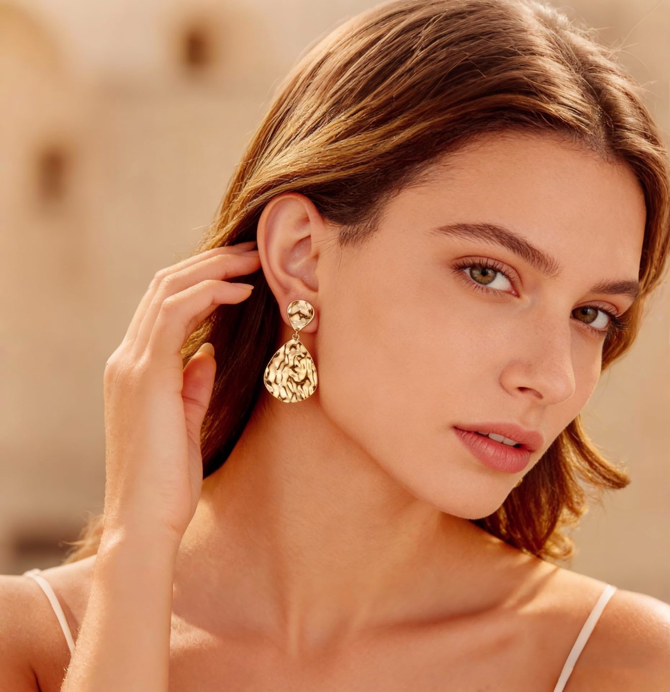 YUJIE Hammered Teardrop Drop Earrings, view 3