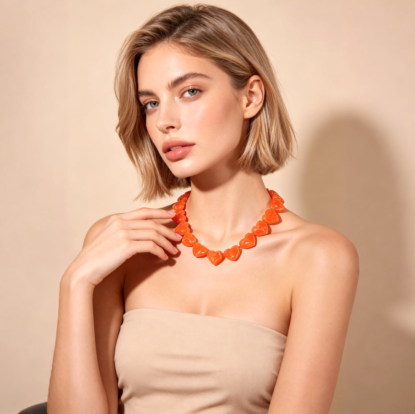 YUJIE Heart Choker, Orange, view 4