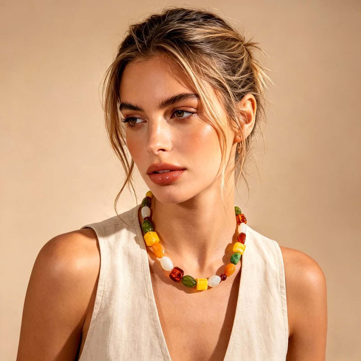 YUJIE Beaded Choker, Earthy Beads, view 4