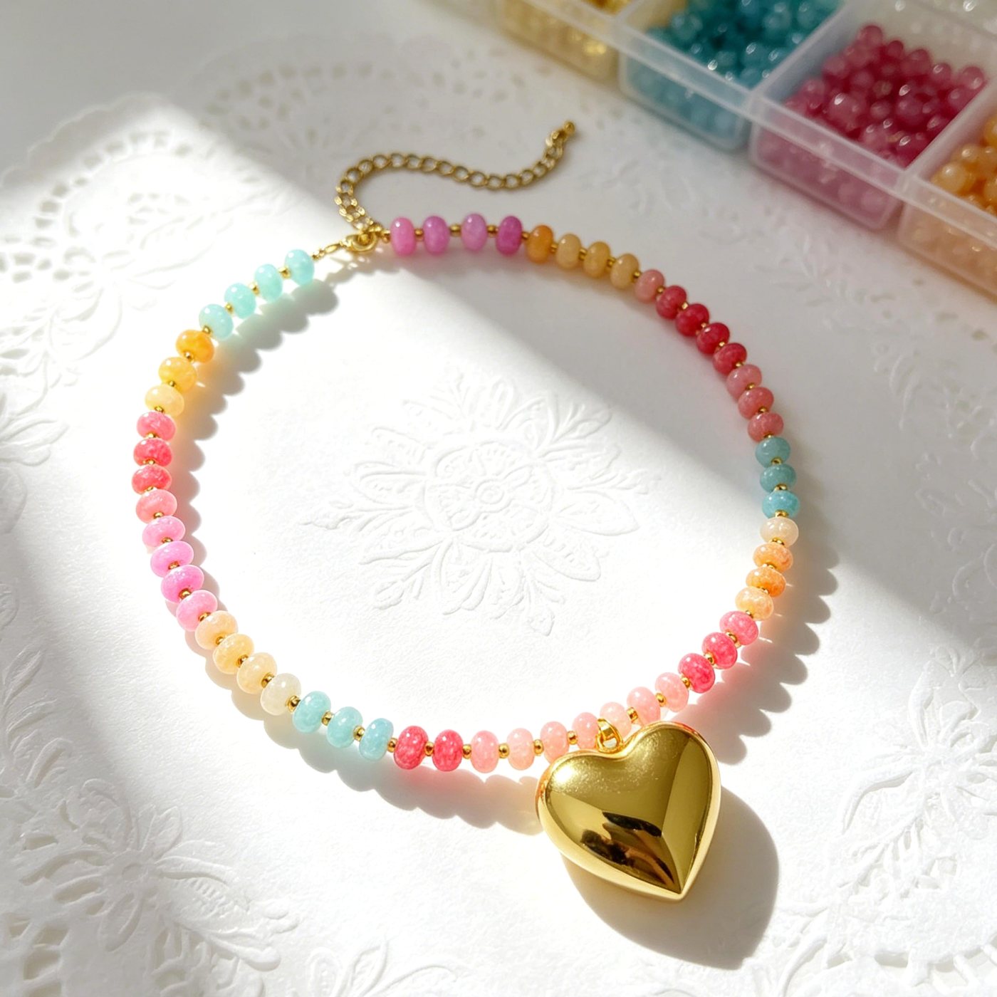 YUJIE Beaded Choker, Heart Pendant, view 4
