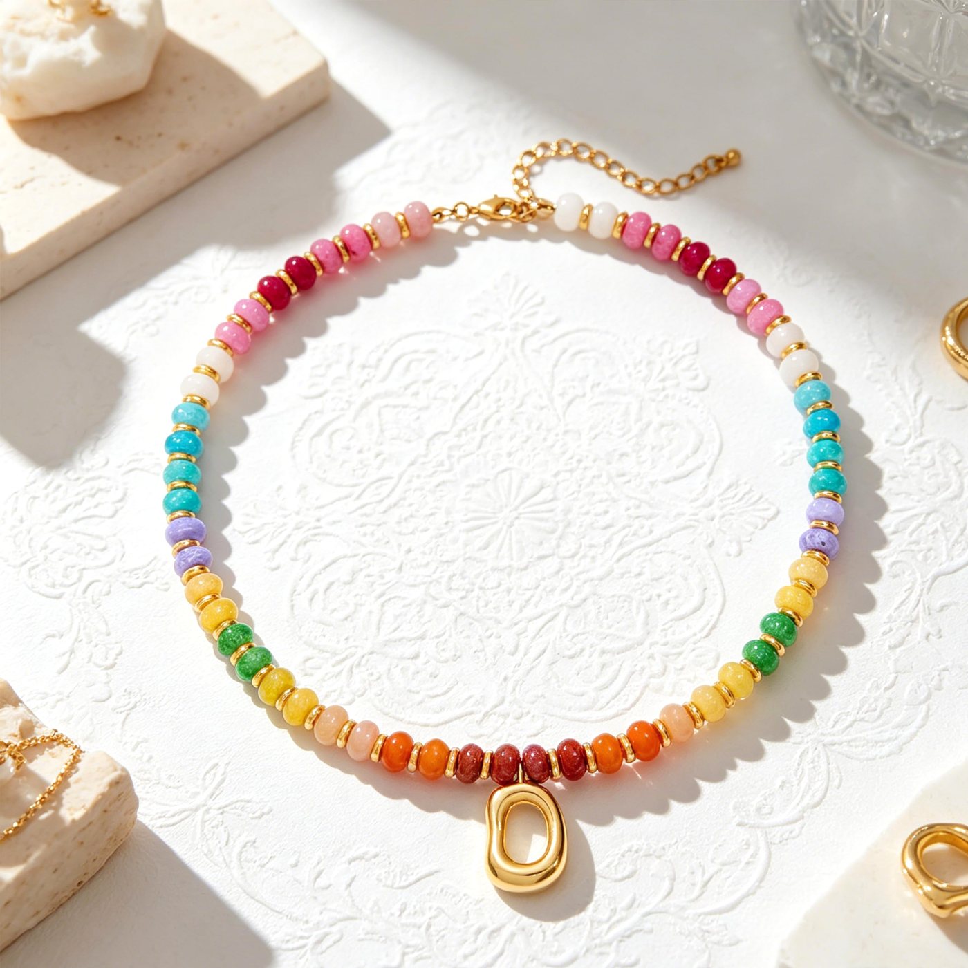YUJIE Beaded Choker, Oval Pendant, view 4