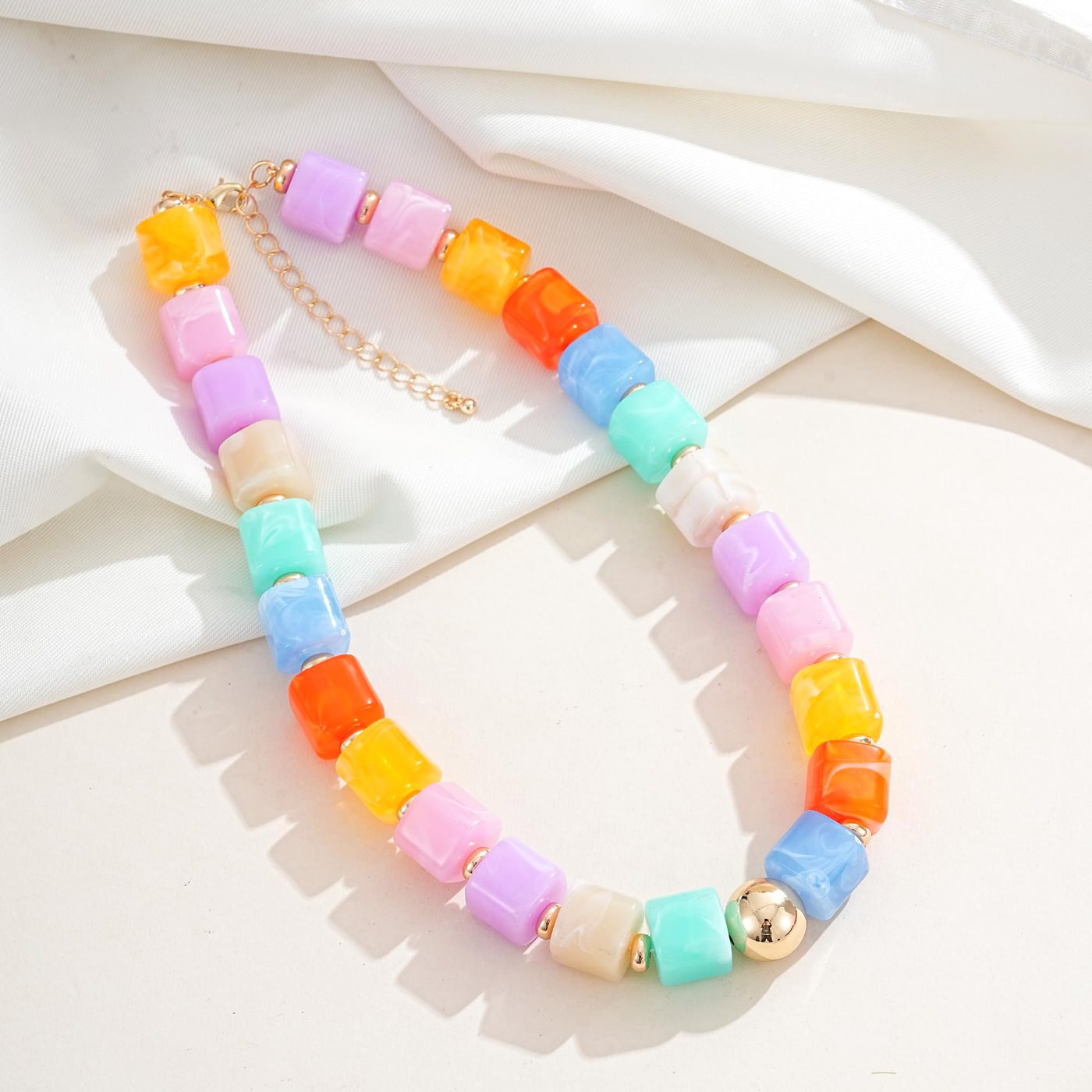 YUJIE Beaded Choker, Pastel Cube Beads, second view