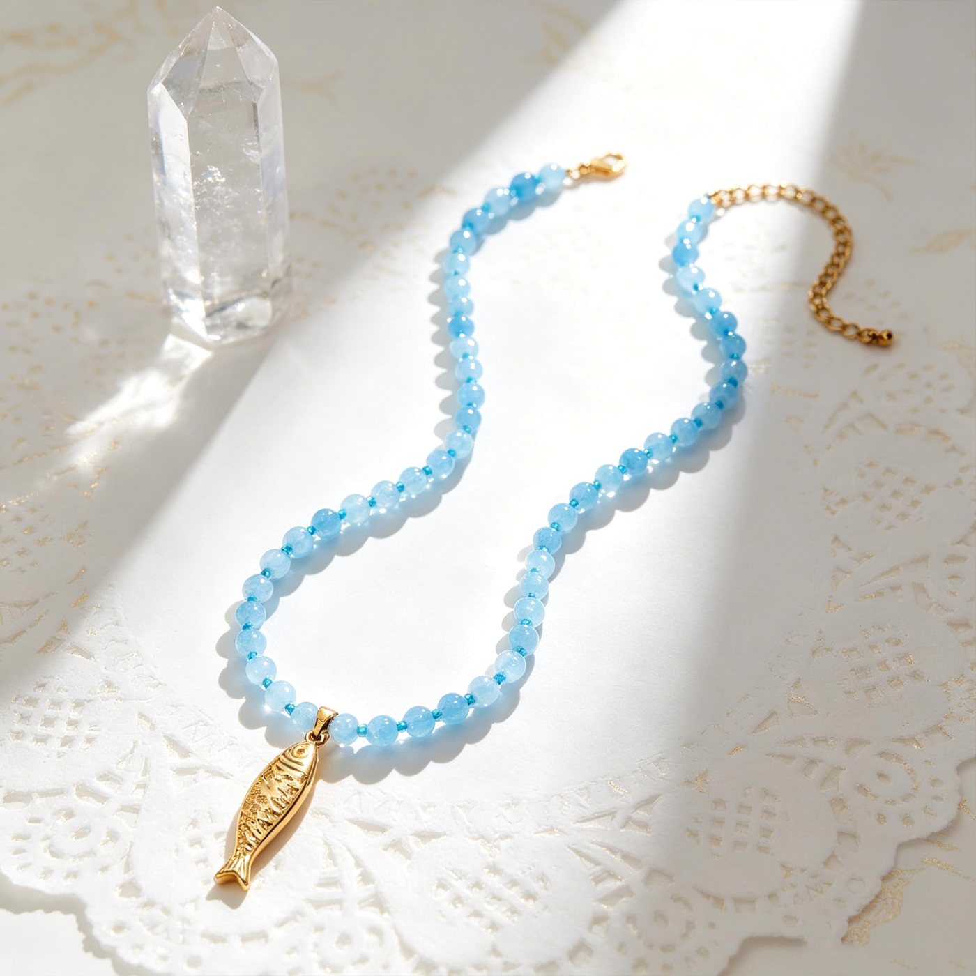 YUJIE Beaded Choker, Sardine Pendant, second view