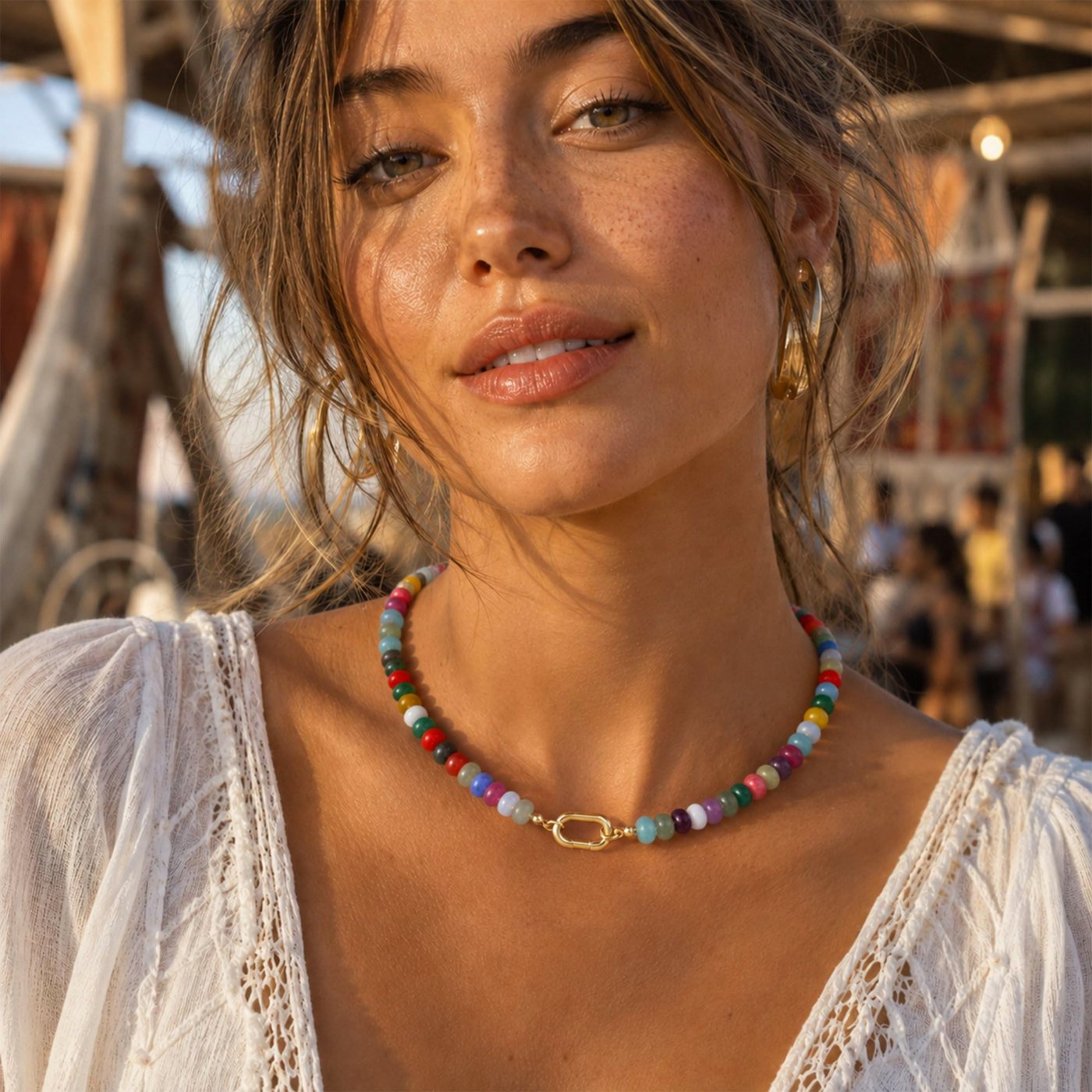 YUJIE Beaded Necklace, Multi Color Beads, second view
