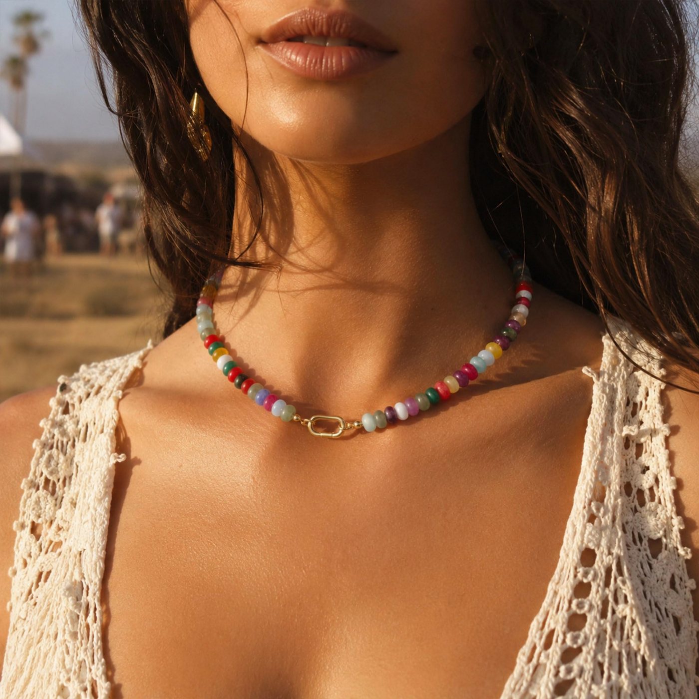 YUJIE Beaded Necklace, Multi Color Beads, view 4