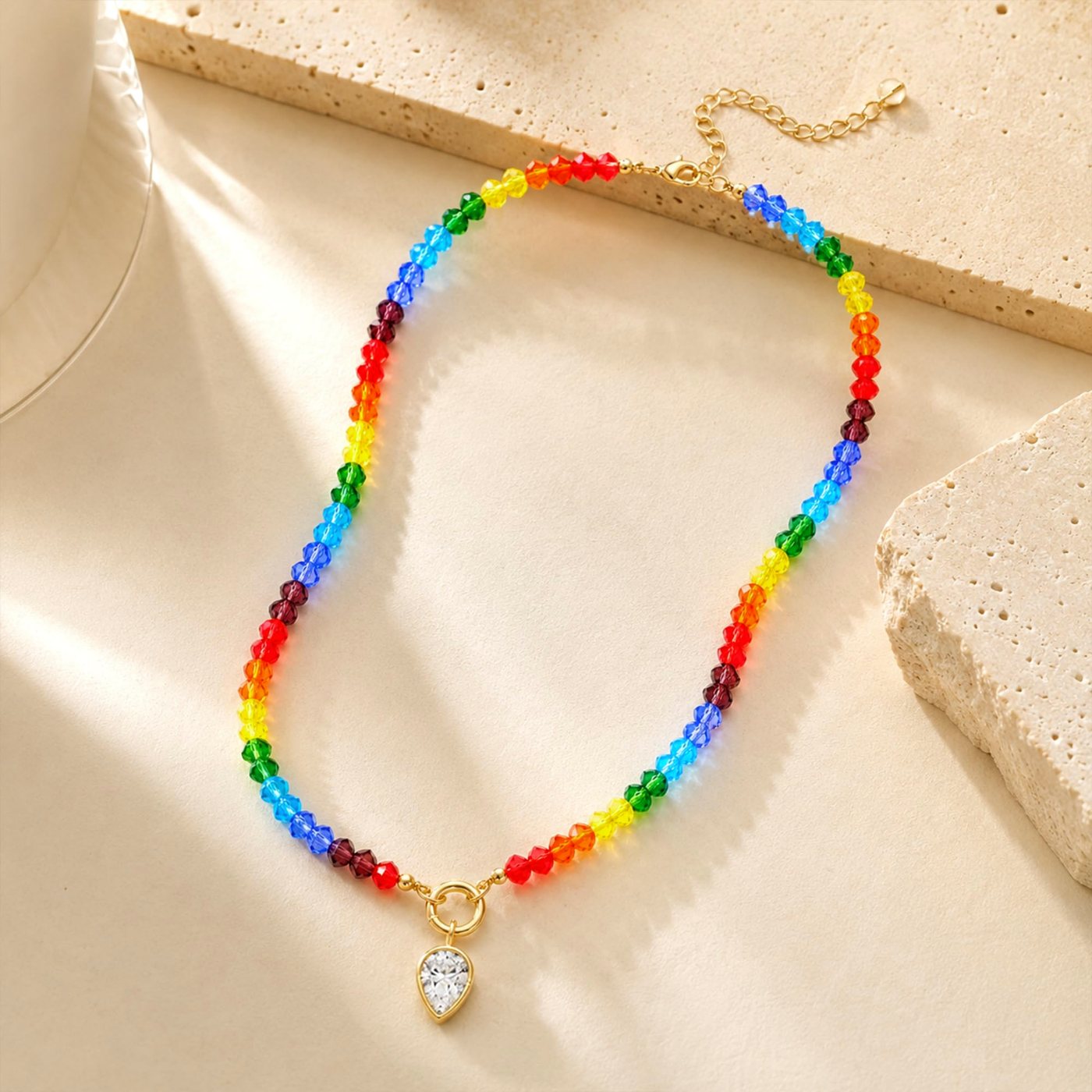 YUJIE Beaded Necklace, Teardrop Pendant, view 5