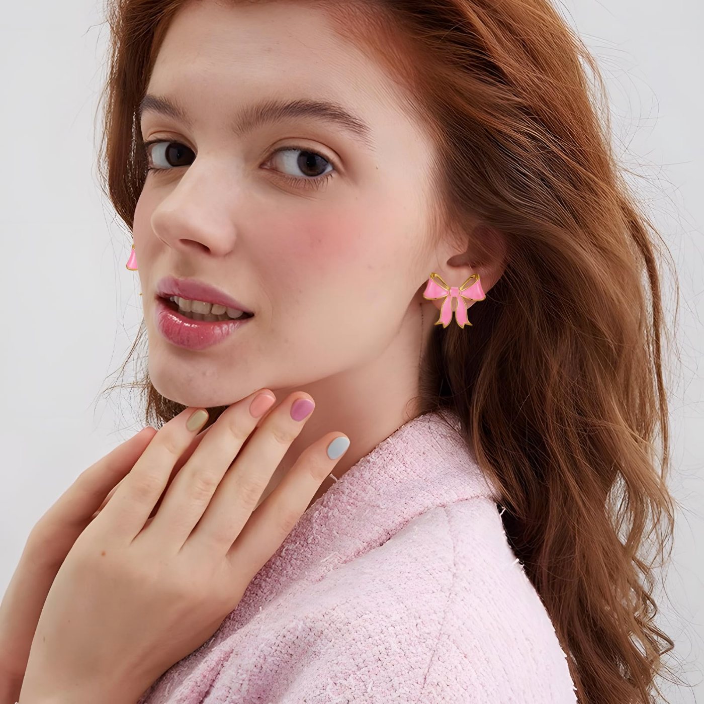 YUJIE Bow Clip-On Earrings, Pink, second view