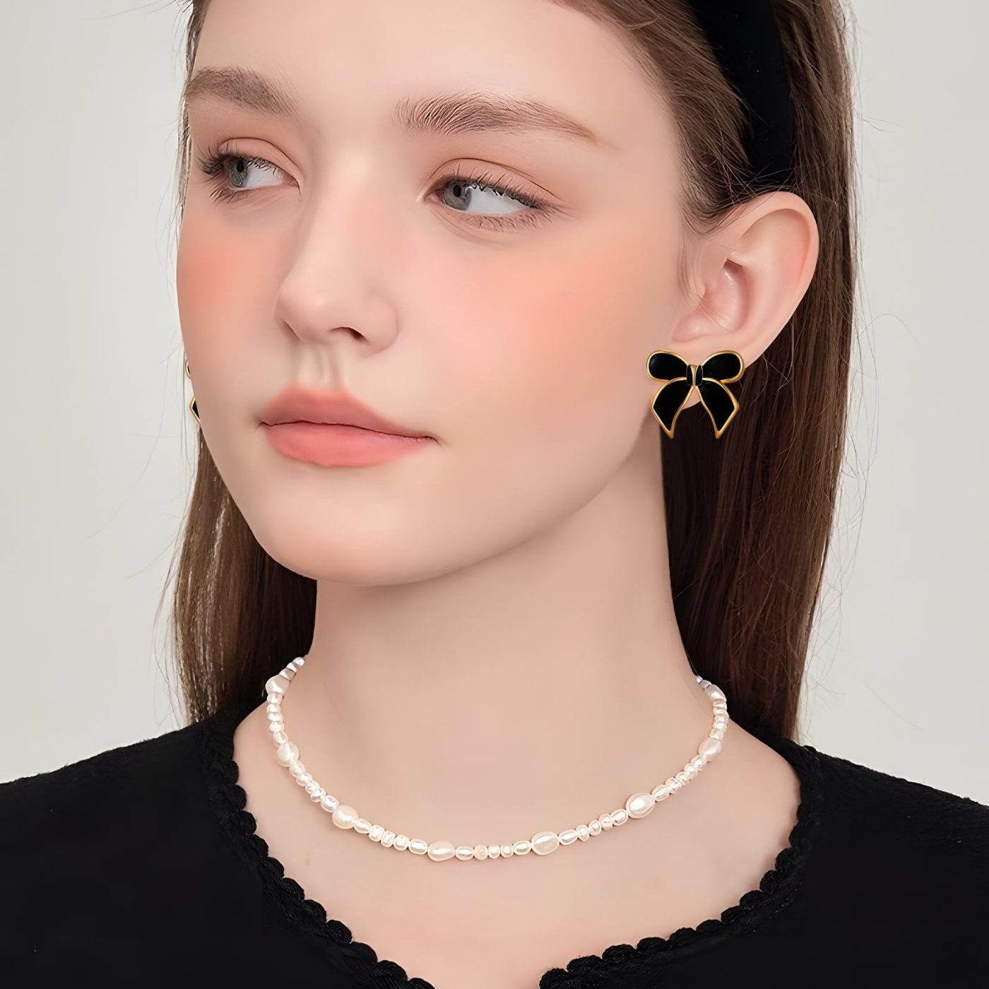 YUJIE Bow Clip-On Earrings, Black, second view