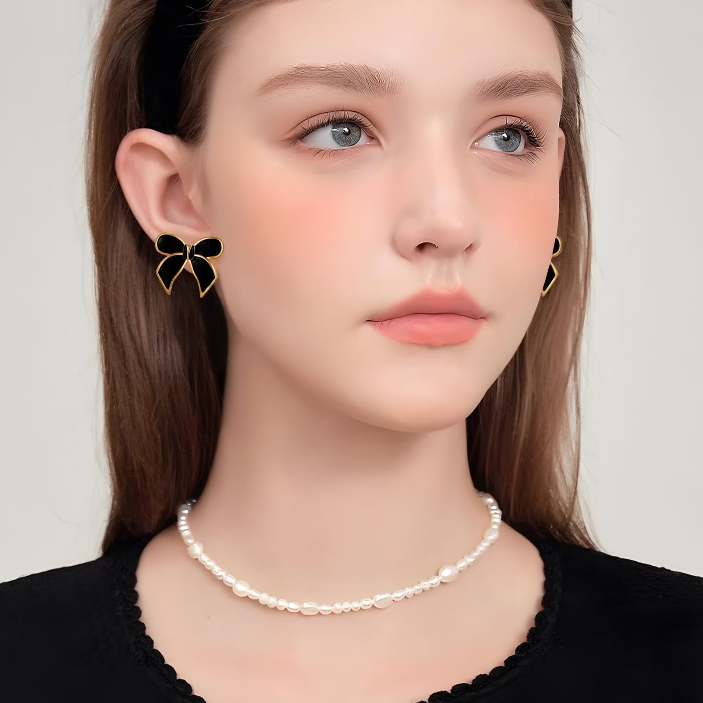 YUJIE Bow Clip-On Earrings, Black, view 3