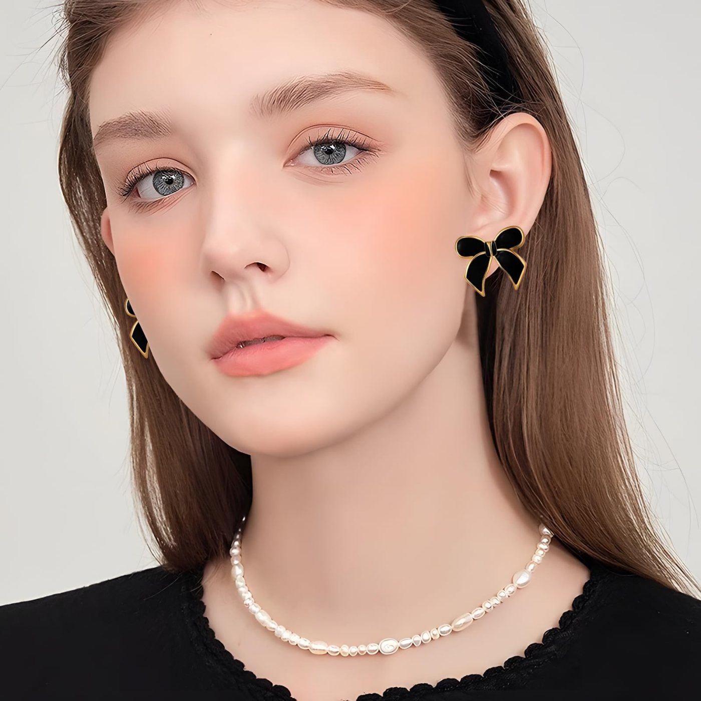 YUJIE Bow Clip-On Earrings, Black, view 4