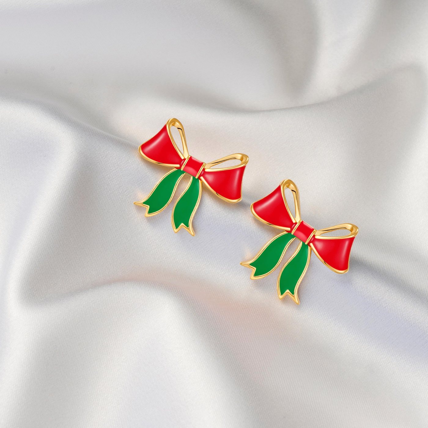 YUJIE Bow Clip-On Earrings, Red and Green, view 5