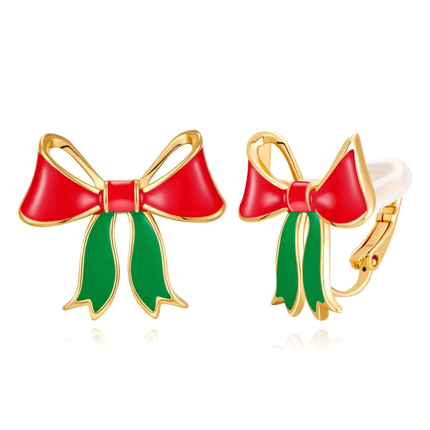 YUJIE Bow Clip-On Earrings, Red and Green, color