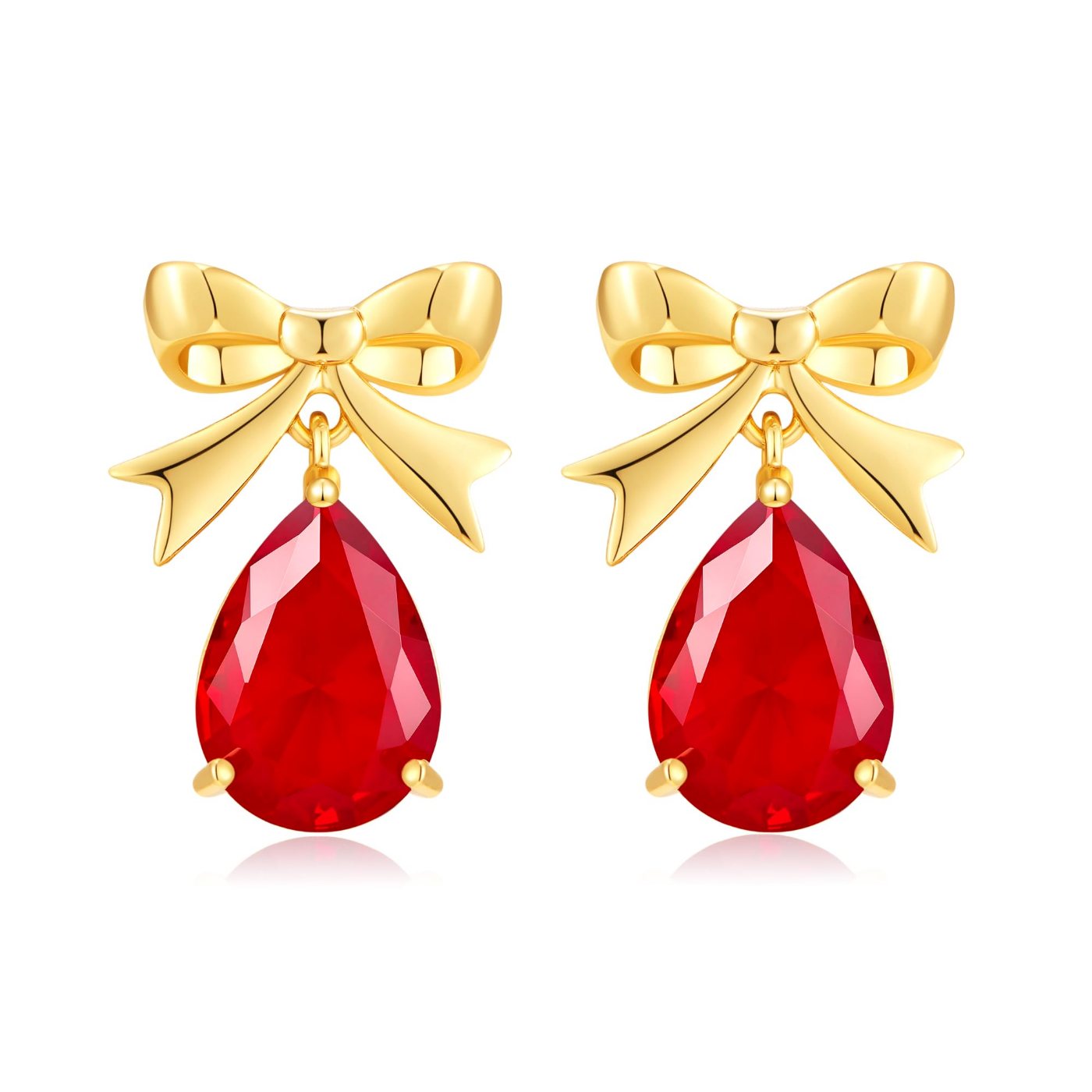 YUJIE Bow Drop Earrings, Red Teardrop, color