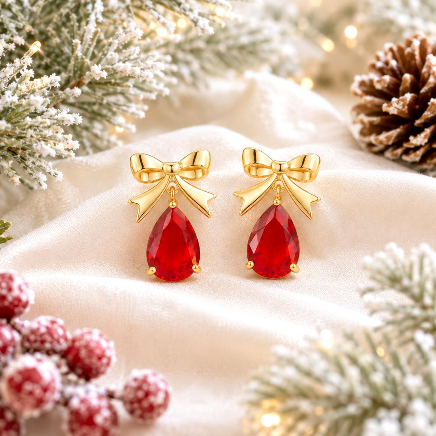 YUJIE Bow Drop Earrings, Red Teardrop, view 5