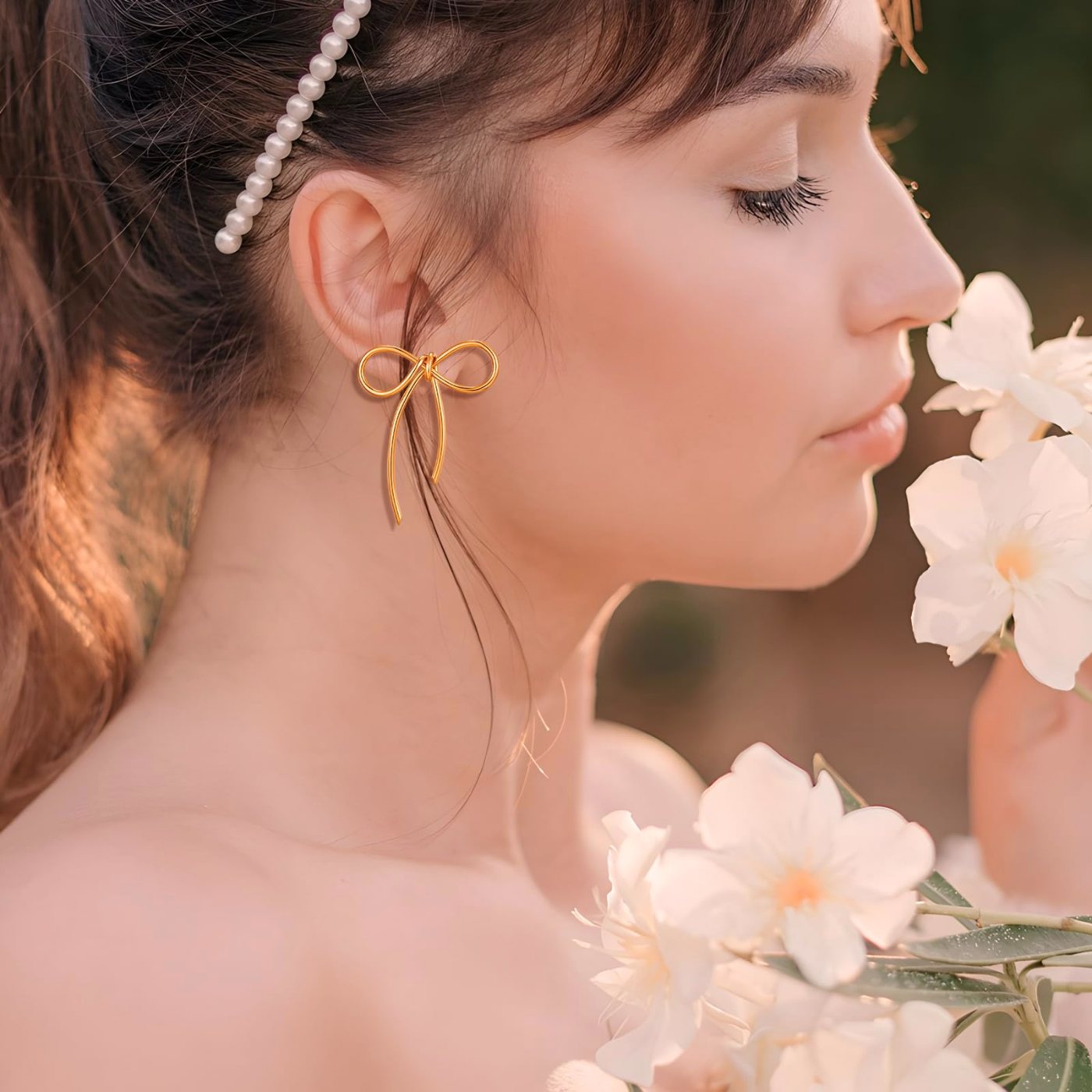 YUJIE Bow Drop Earrings, Wire Bow, view 4