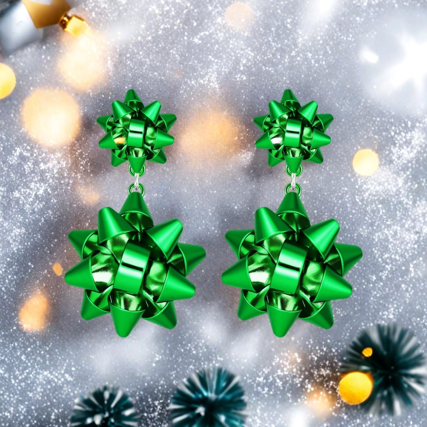 YUJIE Bow Drop Earrings, Green Double Bow, view 5