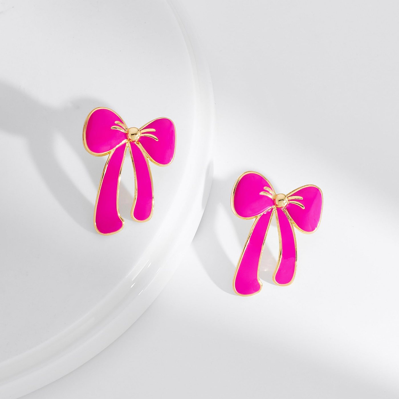 YUJIE Bow Drop Earrings, Hot Pink Enamel, view 5