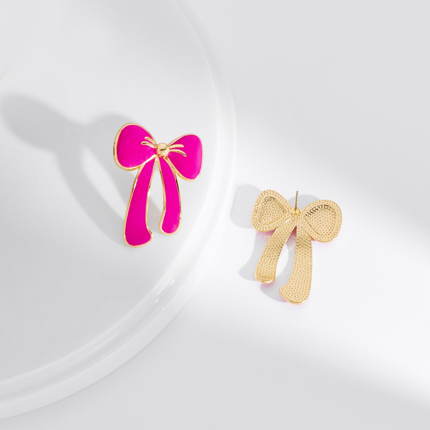 YUJIE Bow Drop Earrings, Hot Pink Enamel, view 6