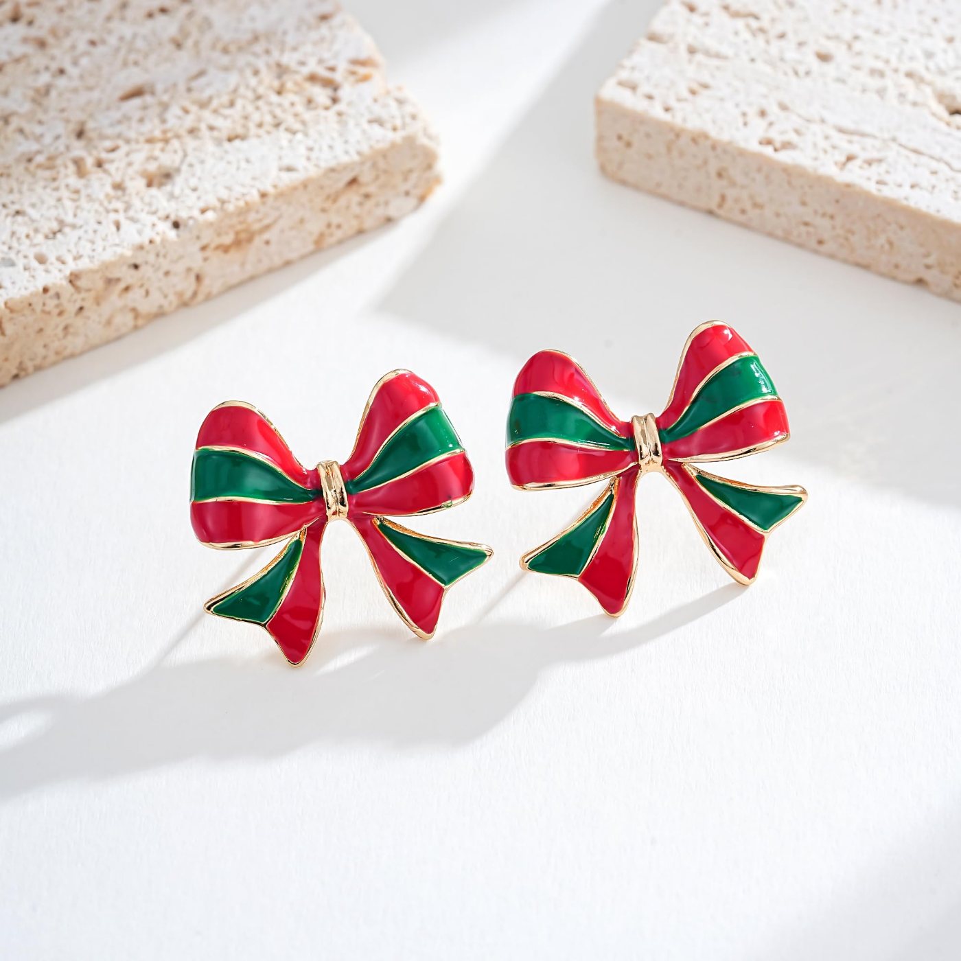 YUJIE Bow Earrings, Red and Green, second view