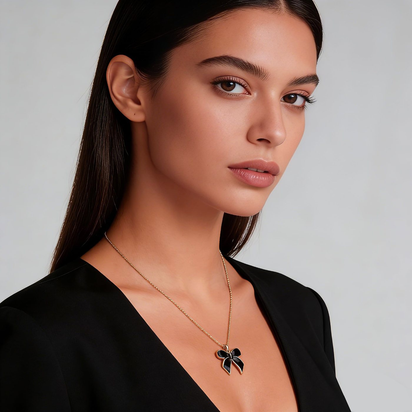 YUJIE Bow Pendant Necklace, Black Bow, second view