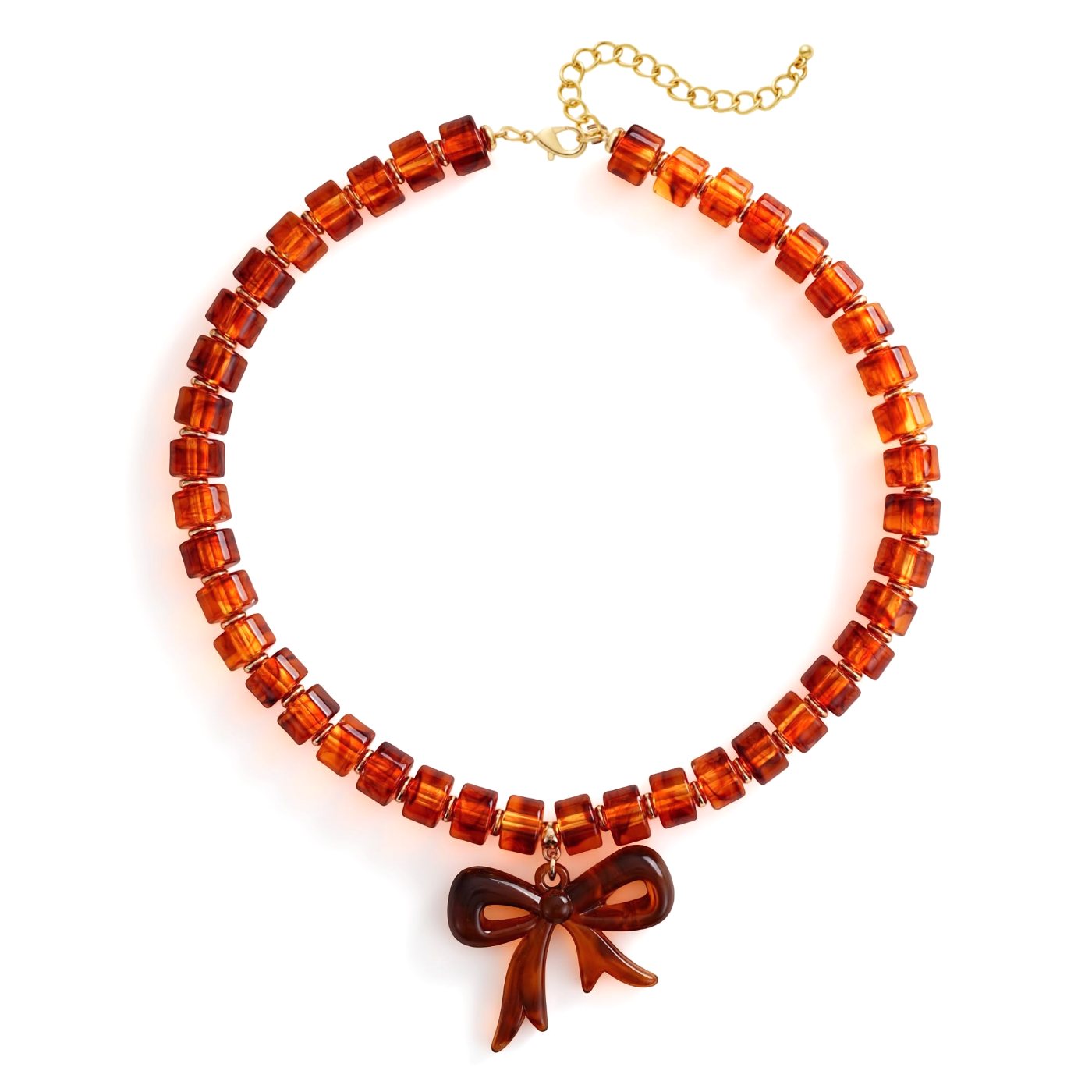 YUJIE Bow Pendant Necklace, Amber Beaded, color