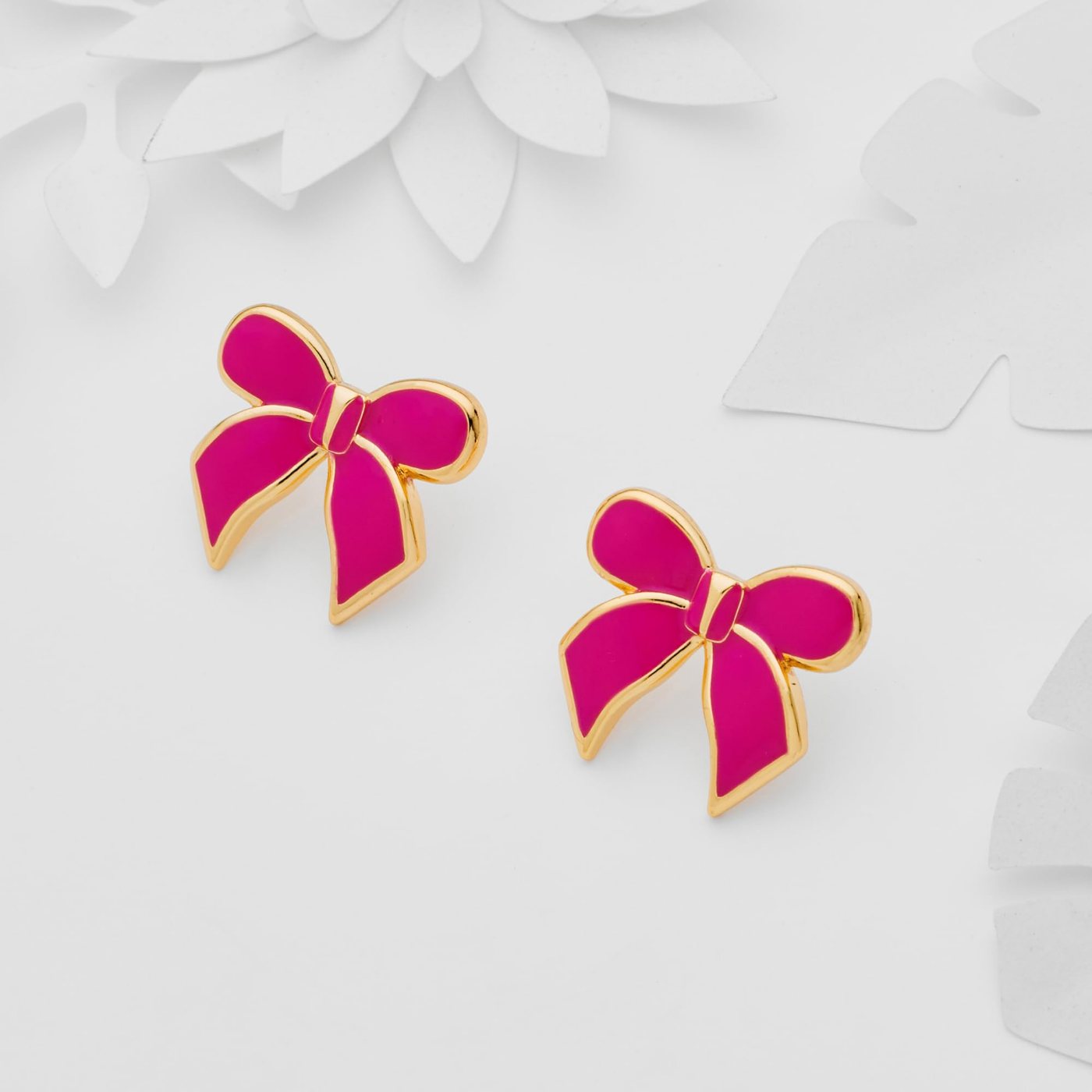 YUJIE Bow Stud Earrings, Hot Pink, view 3