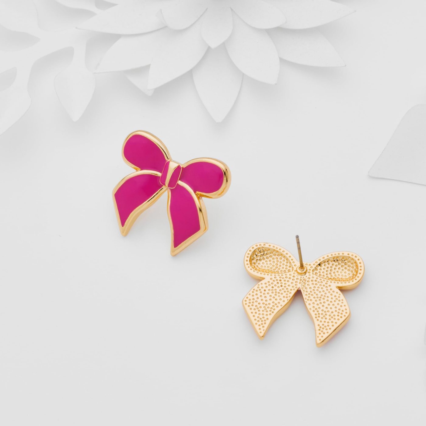 YUJIE Bow Stud Earrings, Hot Pink, view 4