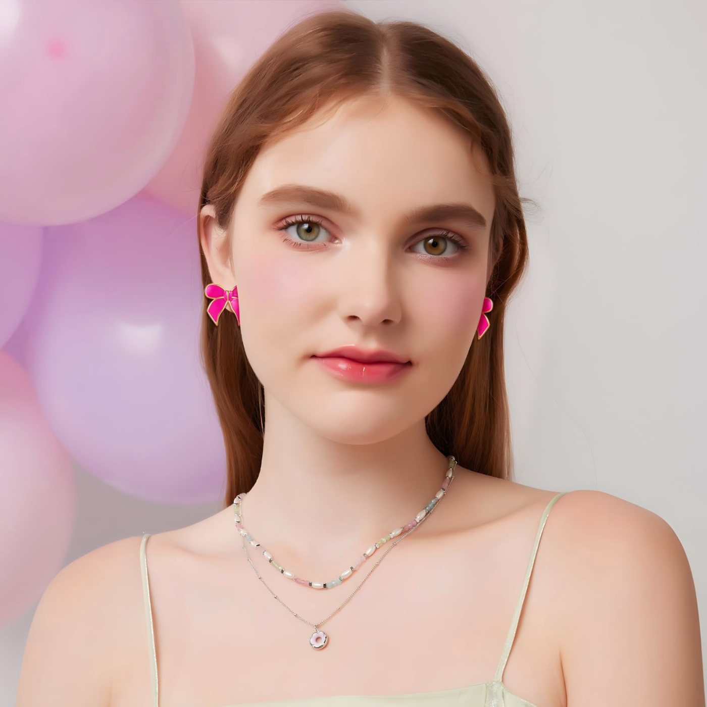 YUJIE Bow Stud Earrings, Hot Pink, view 6