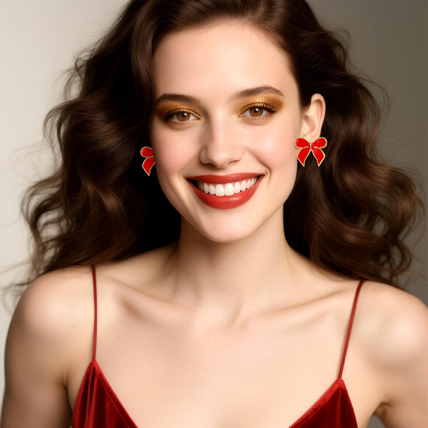 YUJIE Bow Stud Earrings, Red, view 4
