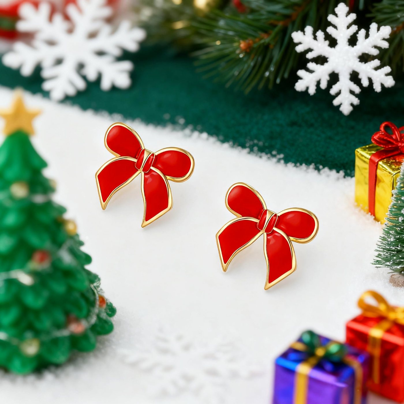 YUJIE Bow Stud Earrings, Red, view 5