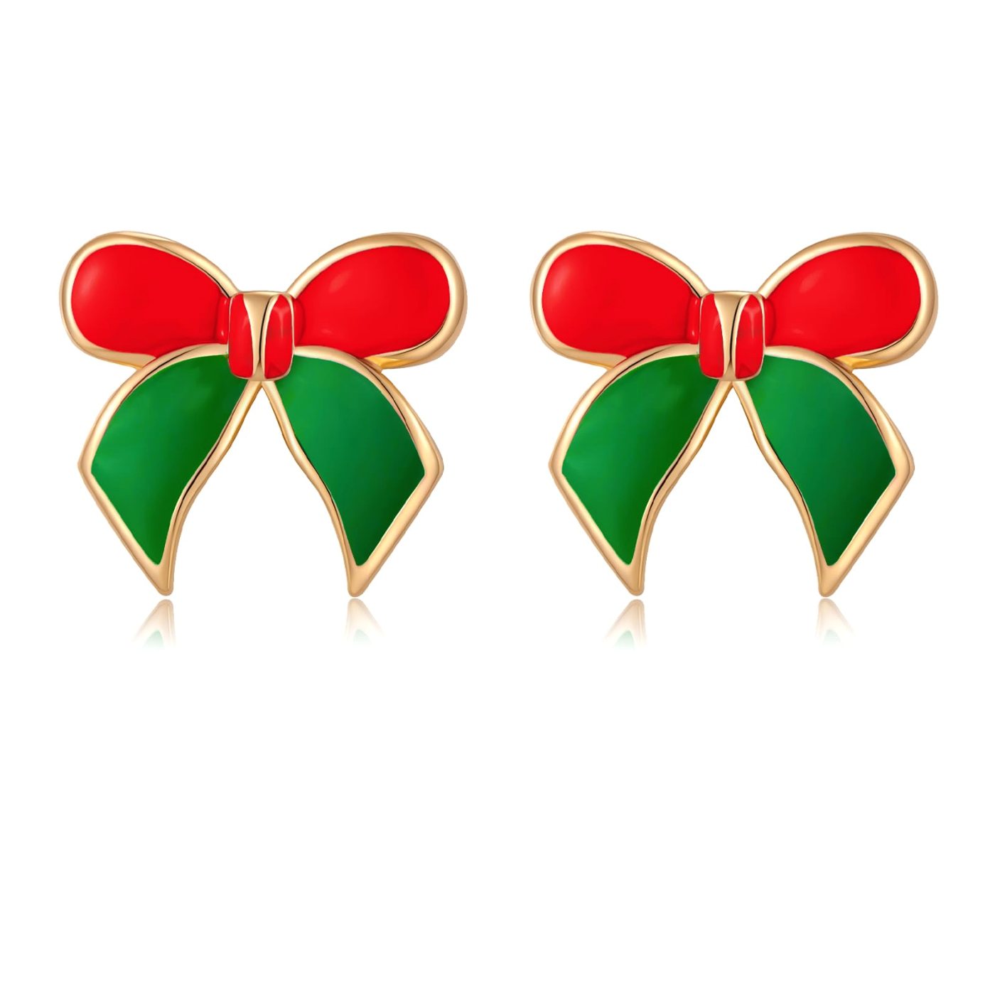 YUJIE Bow Stud Earrings, Red and Green, color
