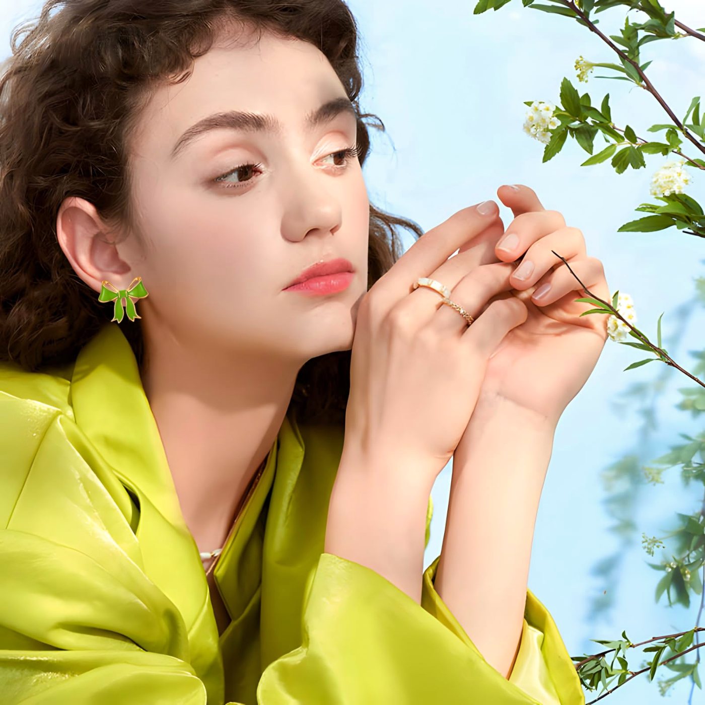 YUJIE Bow Stud Earrings, Green, second view