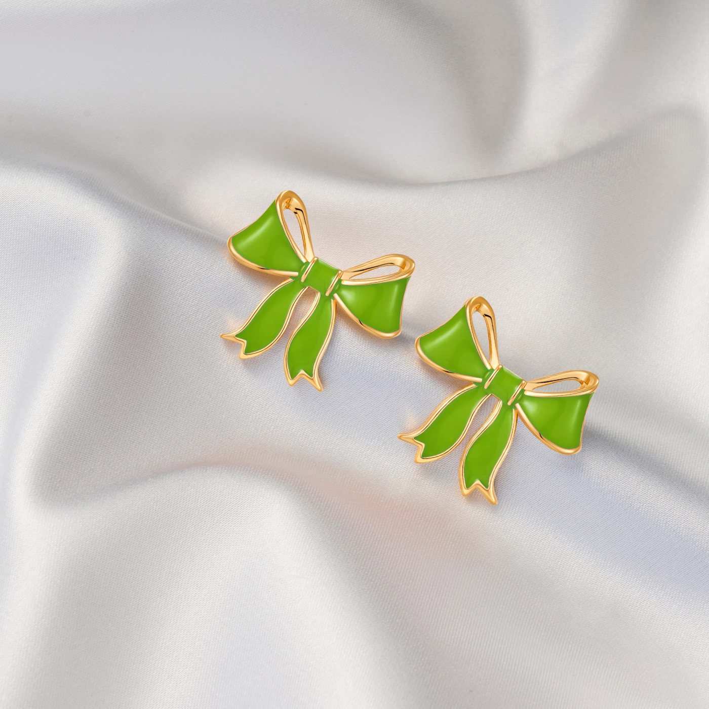 YUJIE Bow Stud Earrings, Green, view 5