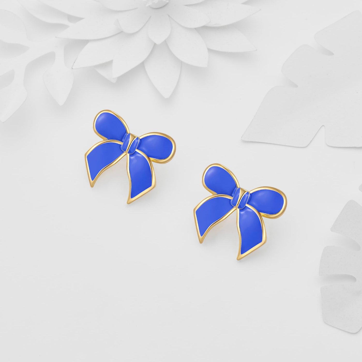 YUJIE Bow Stud Earrings, Navy Blue, view 5