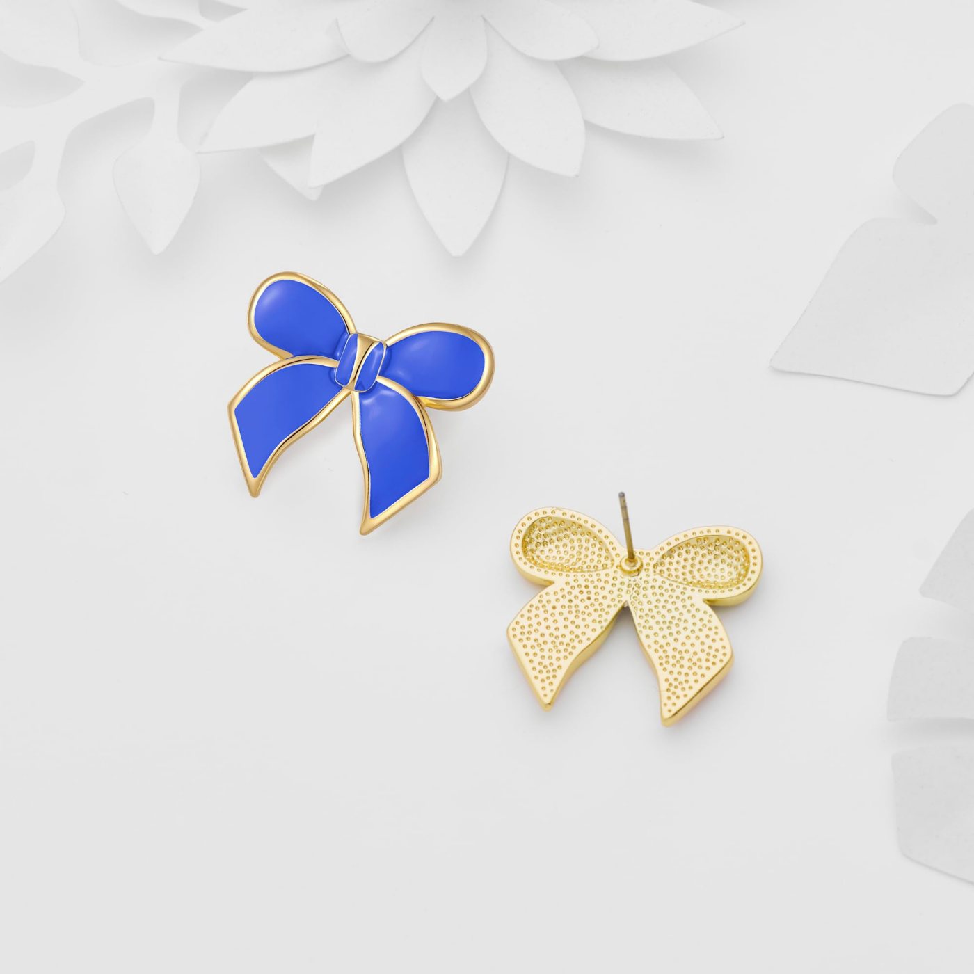 YUJIE Bow Stud Earrings, Navy Blue, view 6