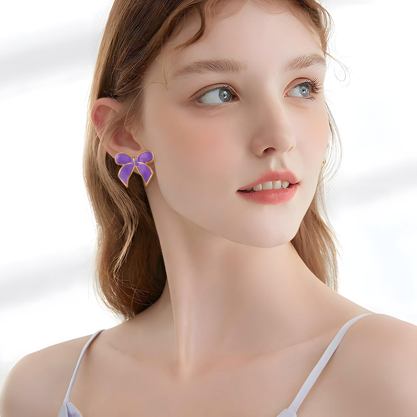 YUJIE Bow Stud Earrings, Purple, second view
