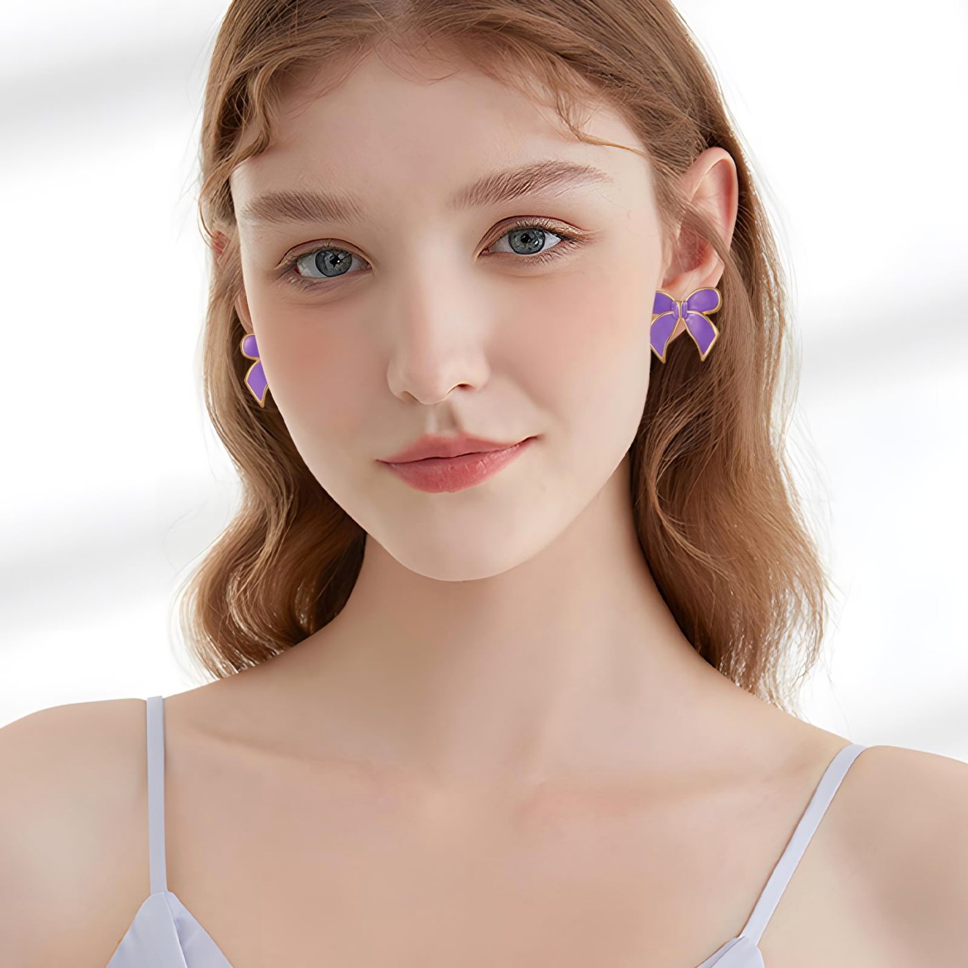 YUJIE Bow Stud Earrings, Purple, view 3