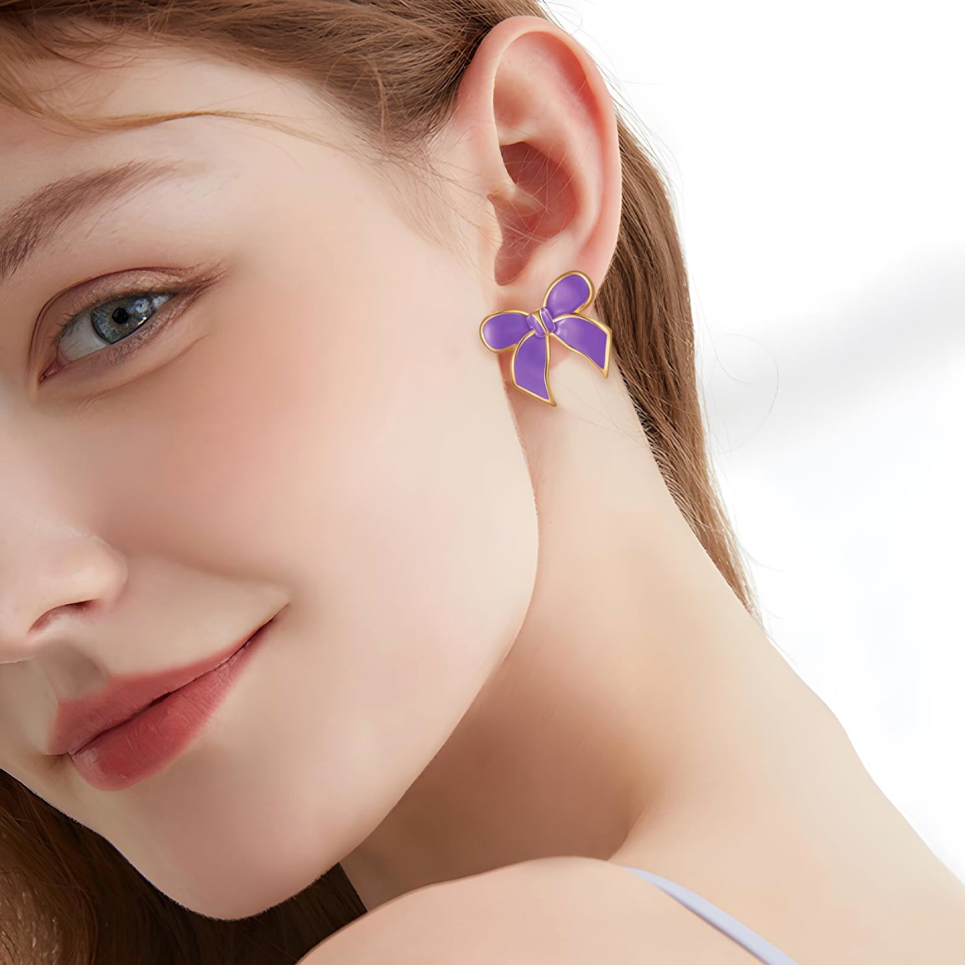 YUJIE Bow Stud Earrings, Purple, view 4