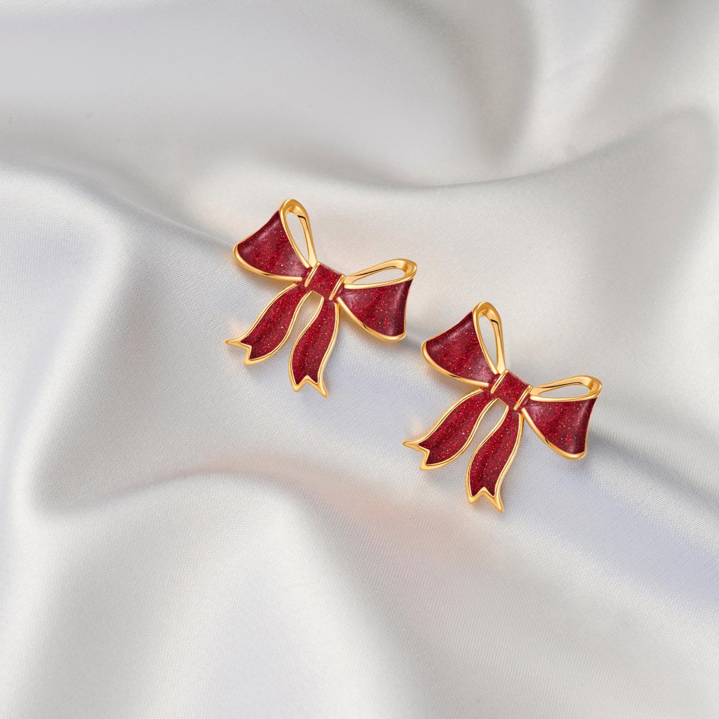YUJIE Bow Stud Earrings, Glitter Red, view 3